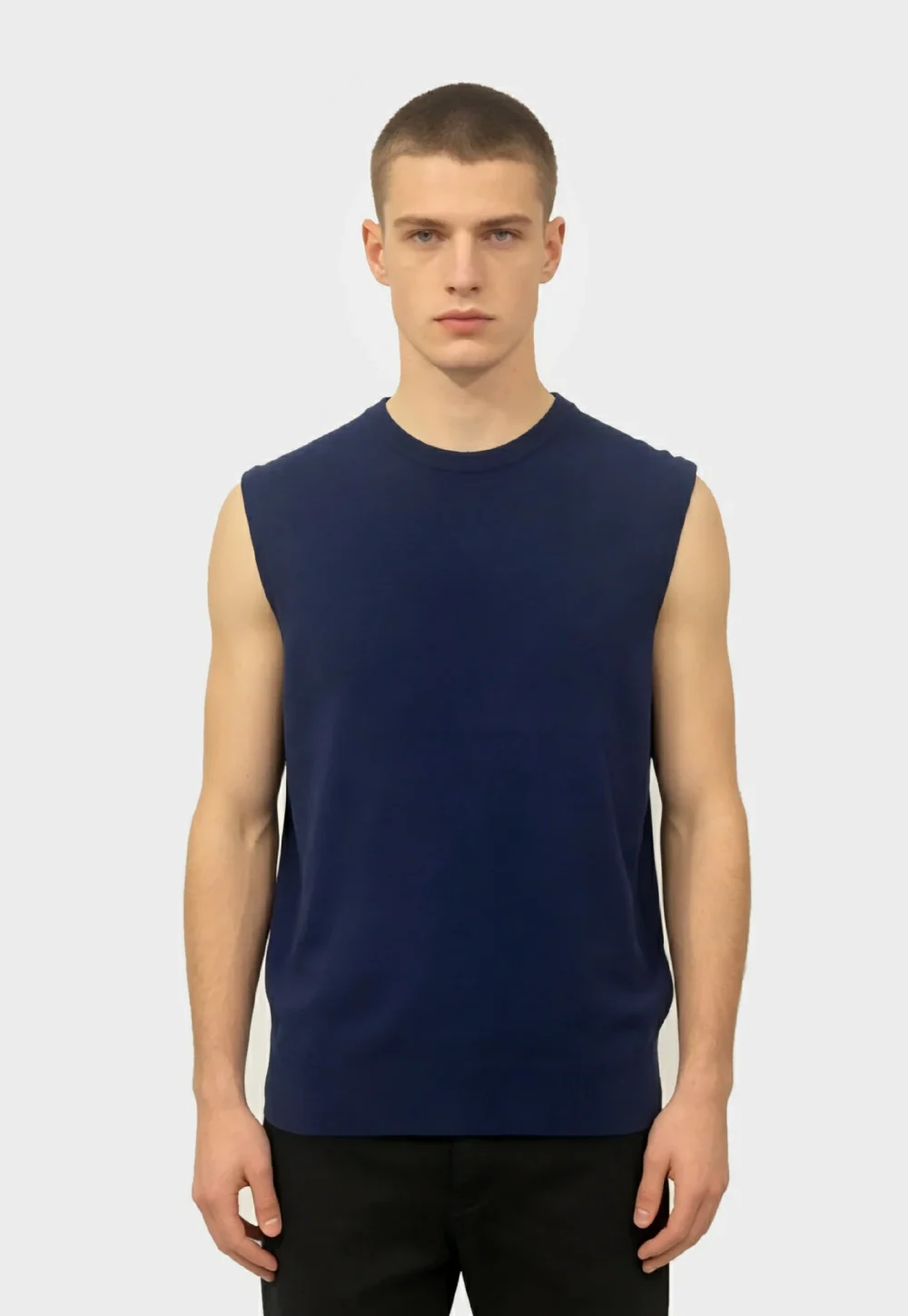 Navy Blue Crew Neck Knit Vest