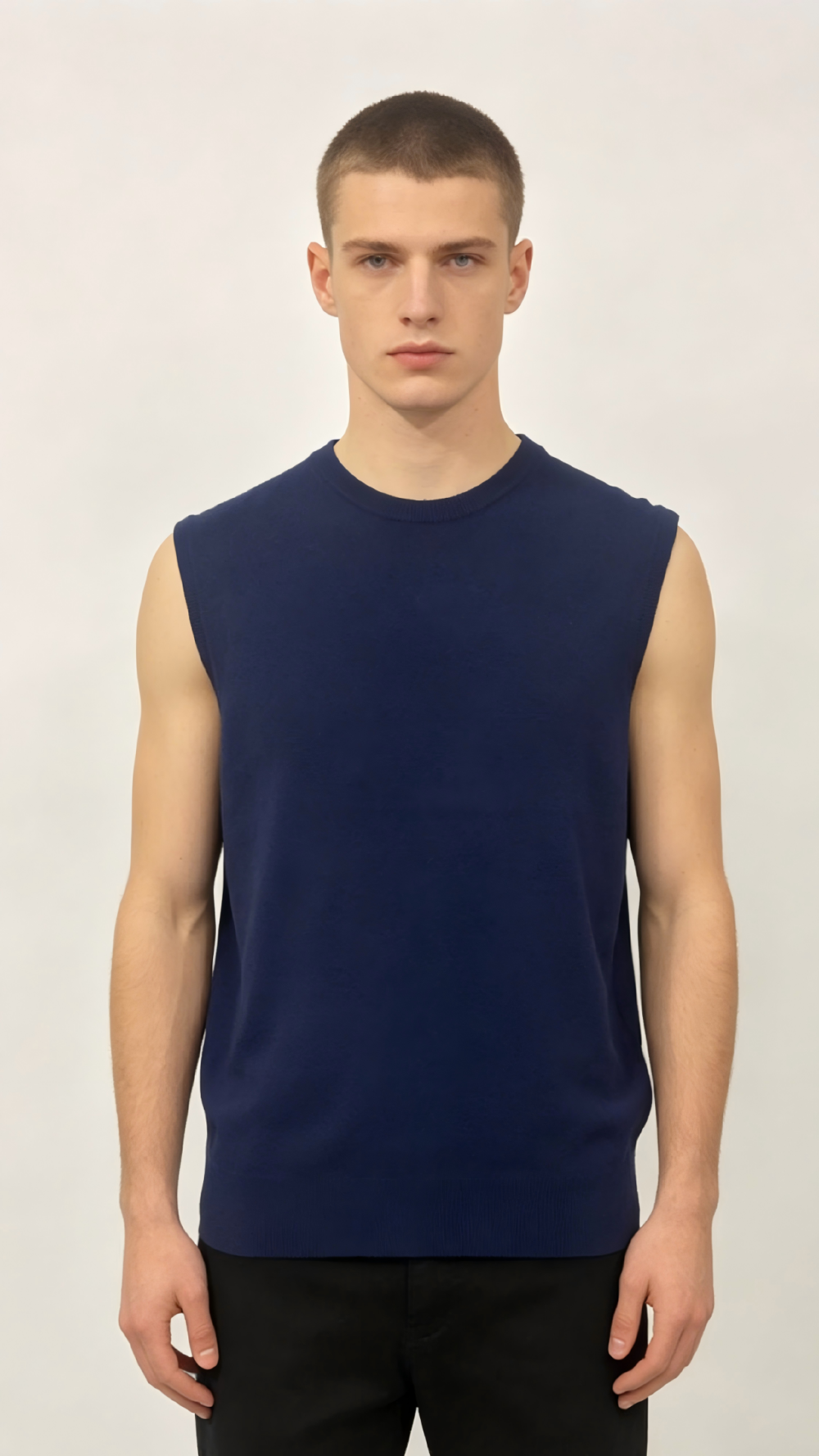 Navy Blue Crew Neck Knit Vest