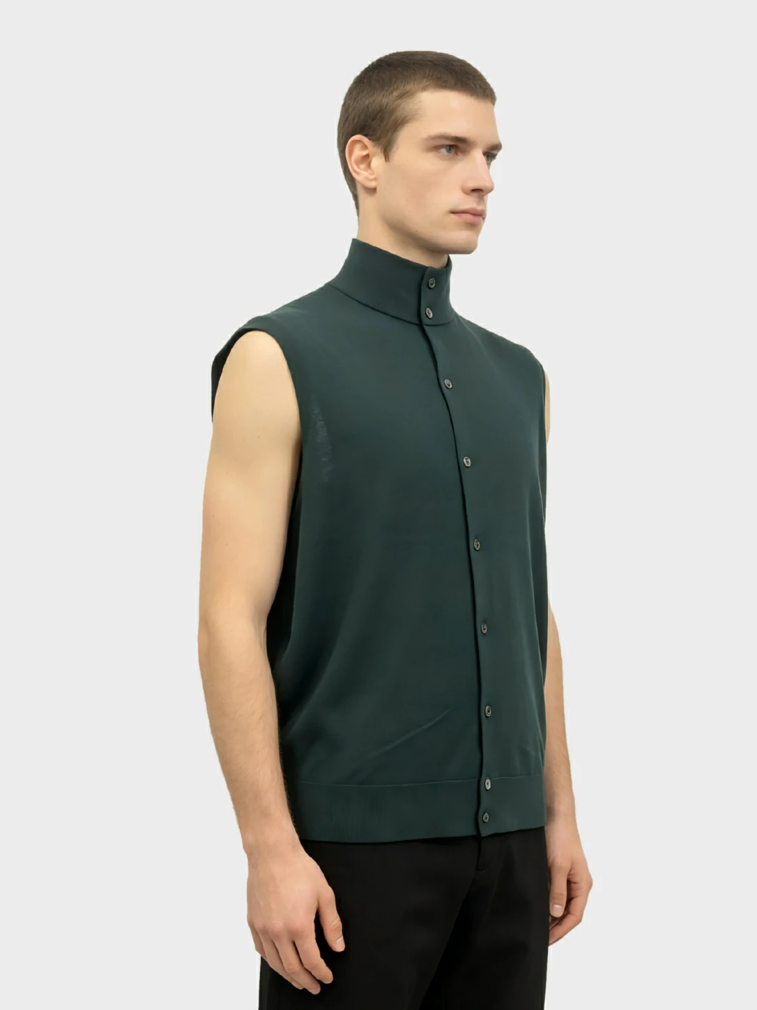Dark Green Stand Collar Button Knit Vest 1 Dark Green Stand Collar Button Knit Vest