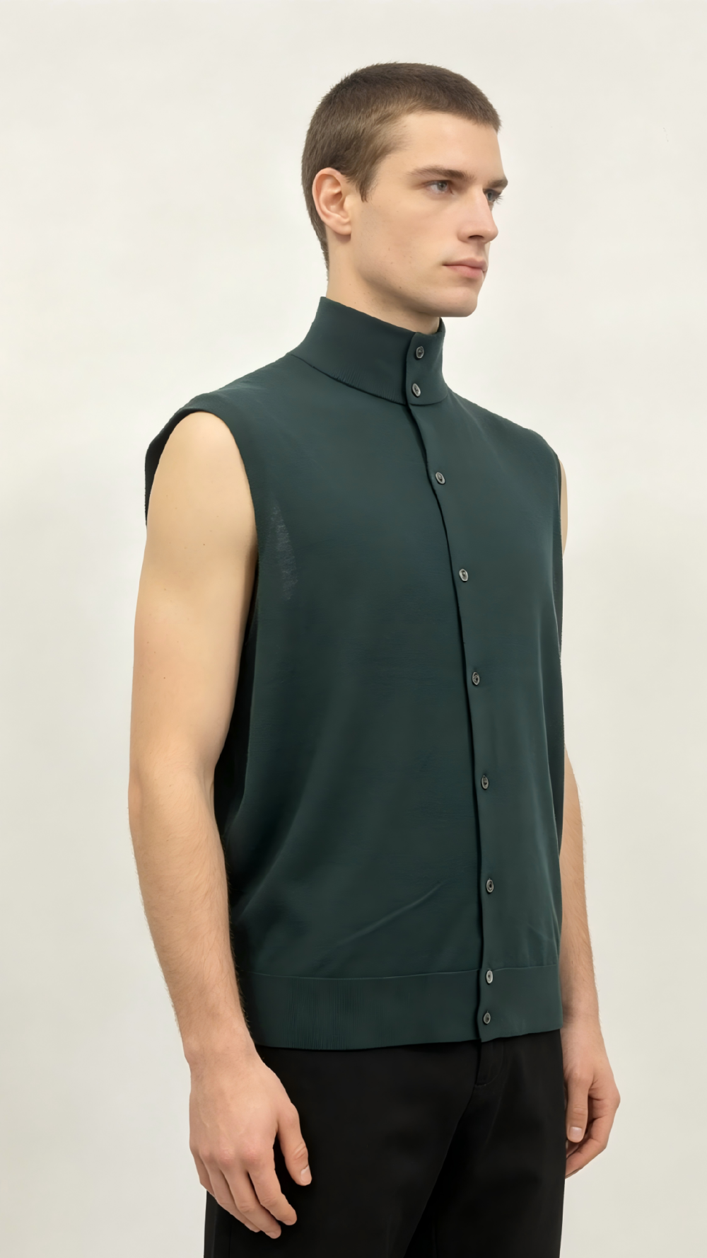Dark Green Stand Collar Button Knit Vest