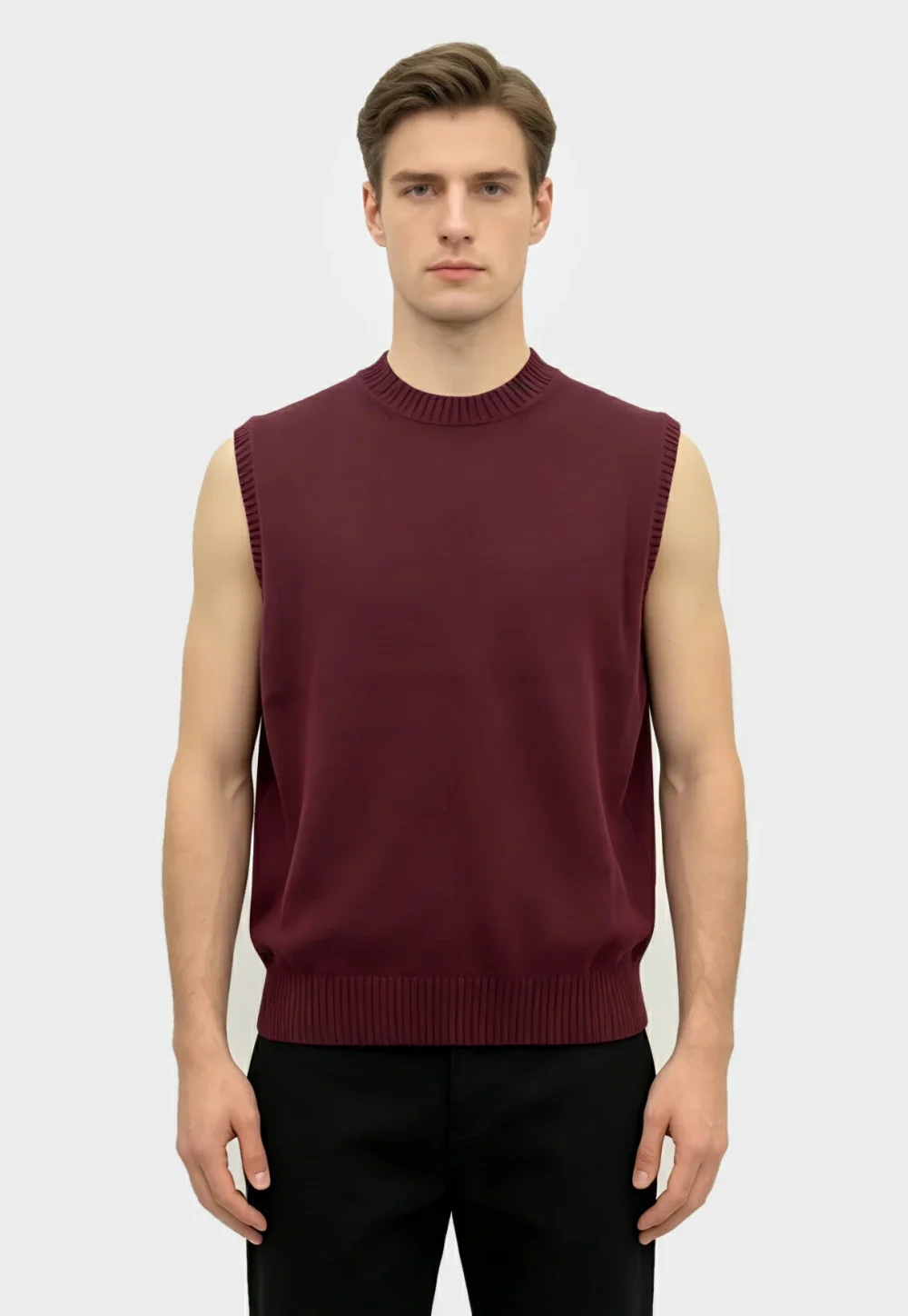 Burgundy Crew Neck Knit Vest