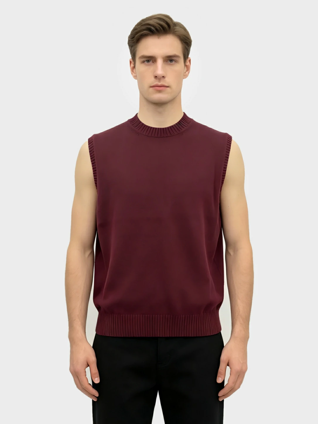 Burgundy Crew Neck Knit Vest 1 Burgundy Crew Neck Knit Vest