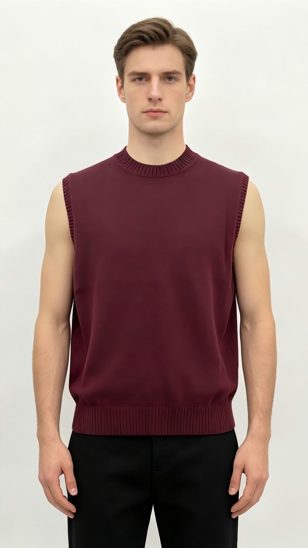 Burgundy Crew Neck Knit Vest