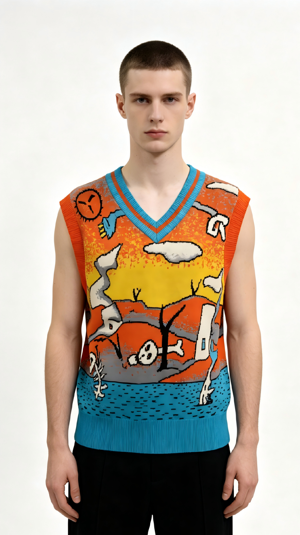 Graphic Print V-Neck Knit Vest