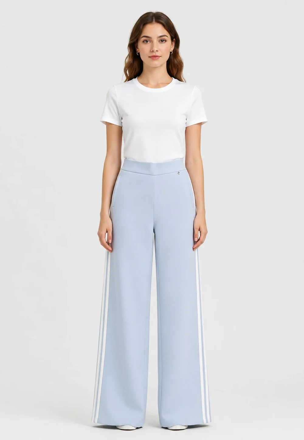 Light Blue Double White Stripe Wide-Leg Pants