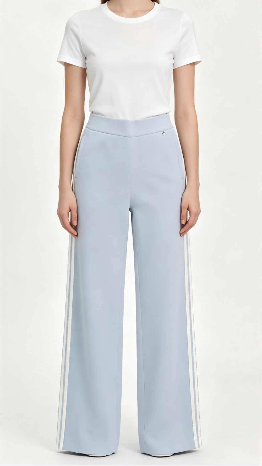 Light Blue Double White Stripe Wide-Leg Pants