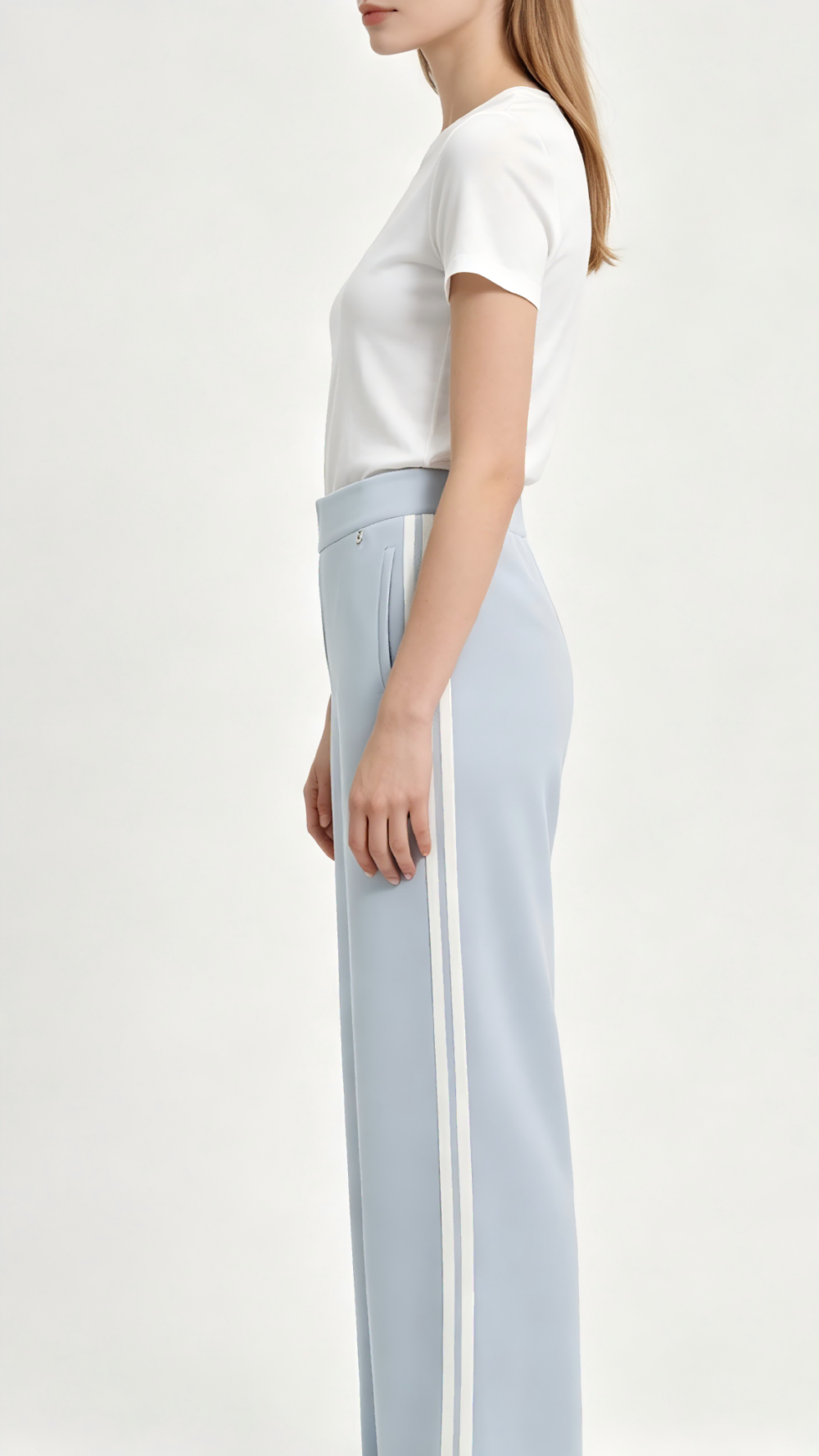 Light Blue Side Stripe High Waist Knit Wide Leg Trousers