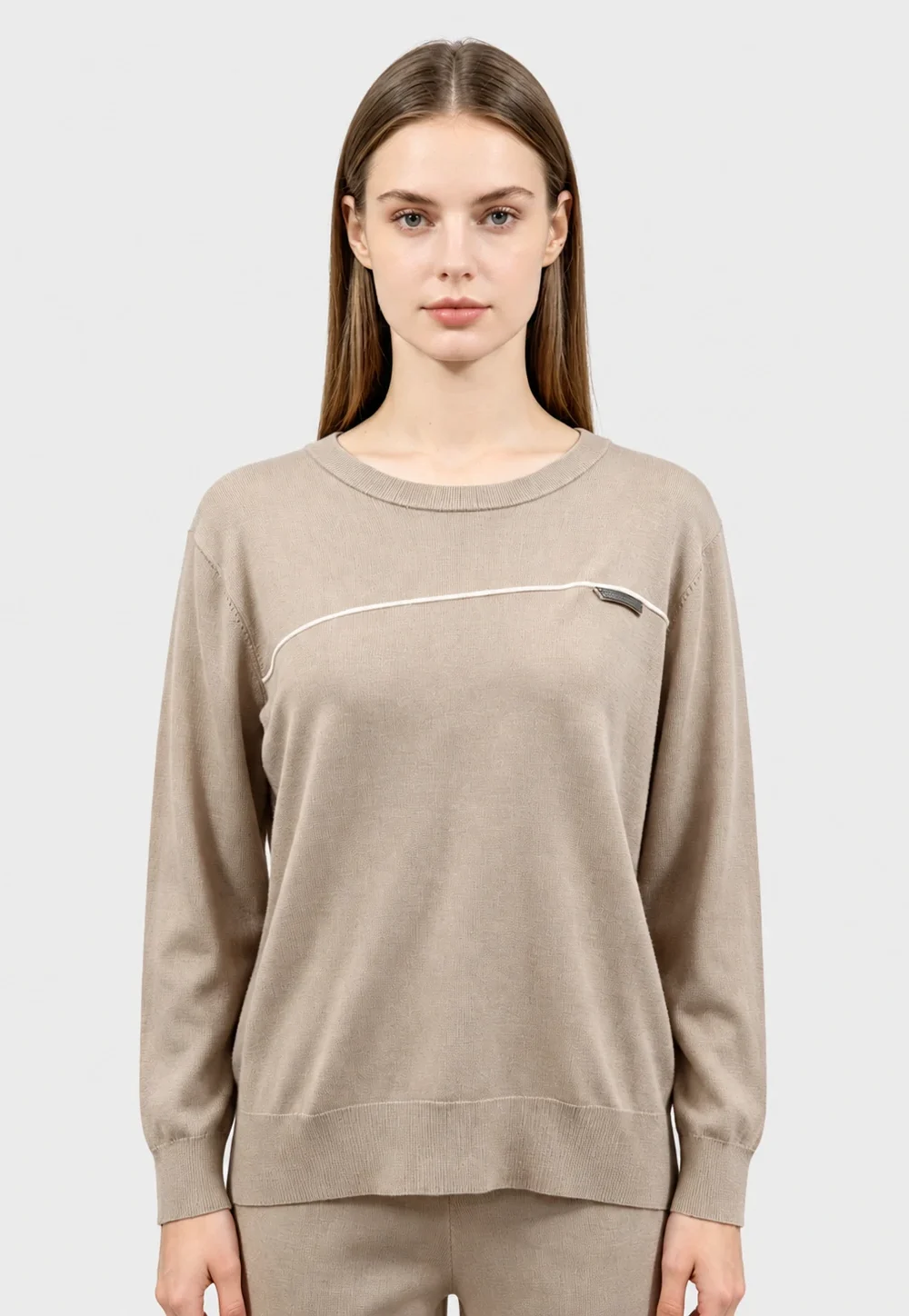 Women's Contrast Trim Crew Neck Knit Sweater