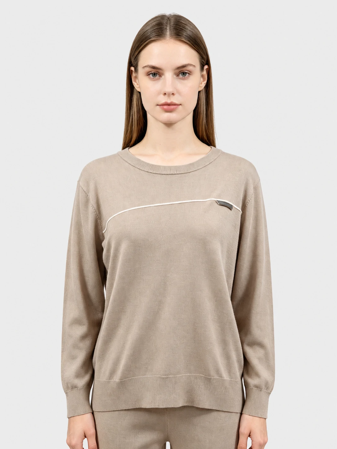 Women's Contrast Trim Crew Neck Knit Sweater 1 Women's Contrast Trim Crew Neck Knit Sweater
