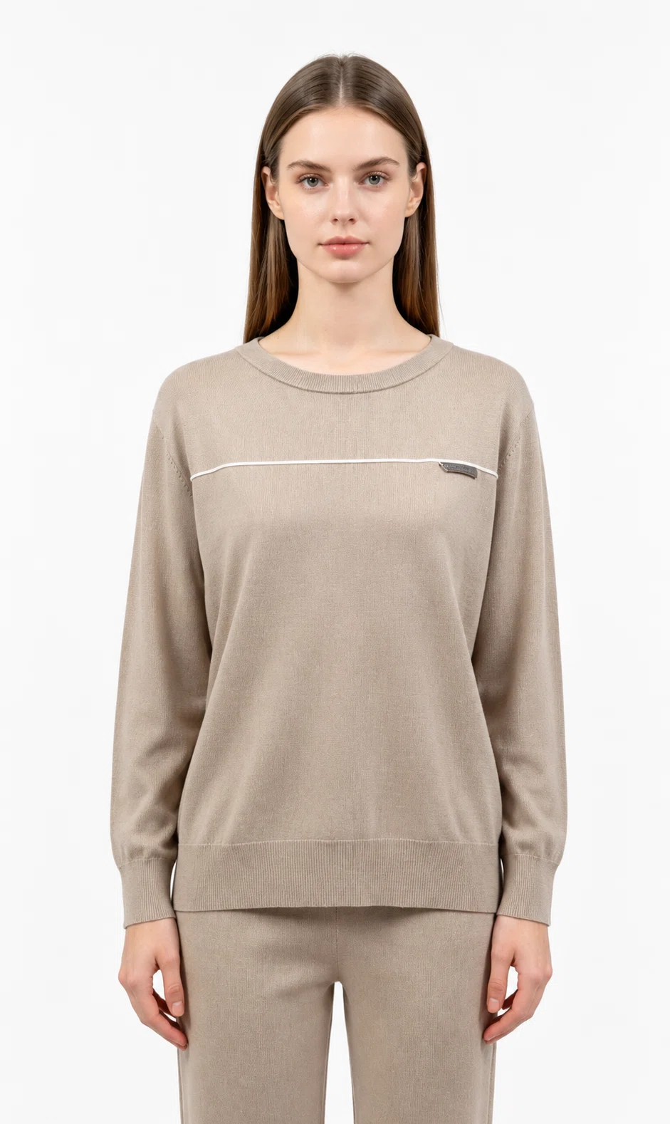 Women's Contrast Trim Crew Neck Knit Sweater