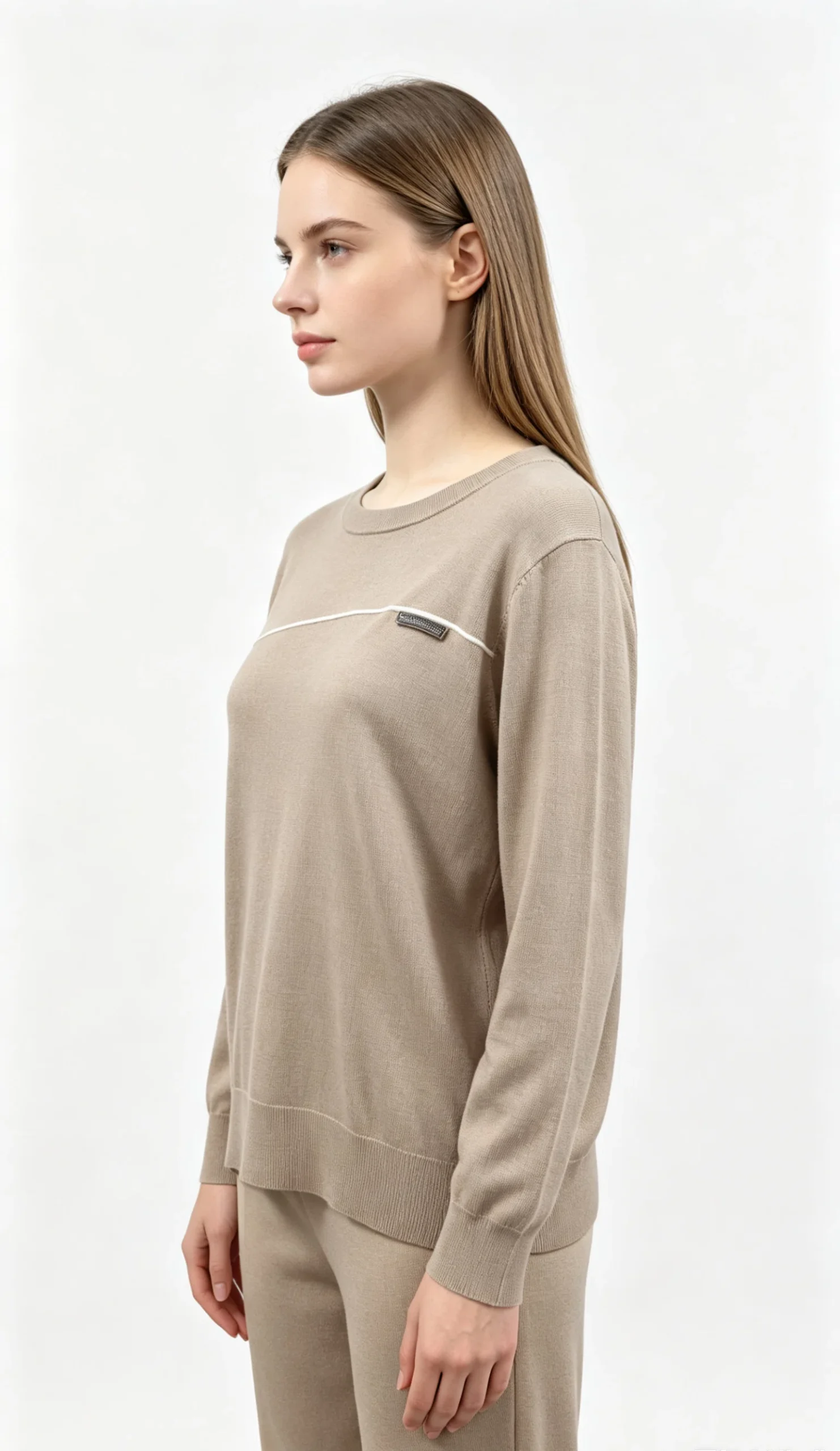 Women's Contrast Trim Crew Neck Knit Sweater 2 Women's Contrast Trim Crew Neck Knit Sweater - Image 2
