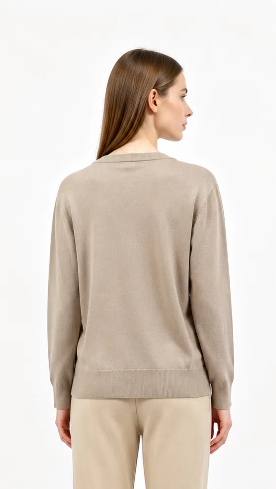 Women's Contrast Trim Crew Neck Knit Sweater 3 Women's Contrast Trim Crew Neck Knit Sweater - Image 3