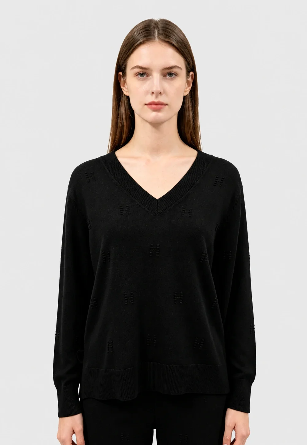 Minimal Textured V-Neck Knit Sweater