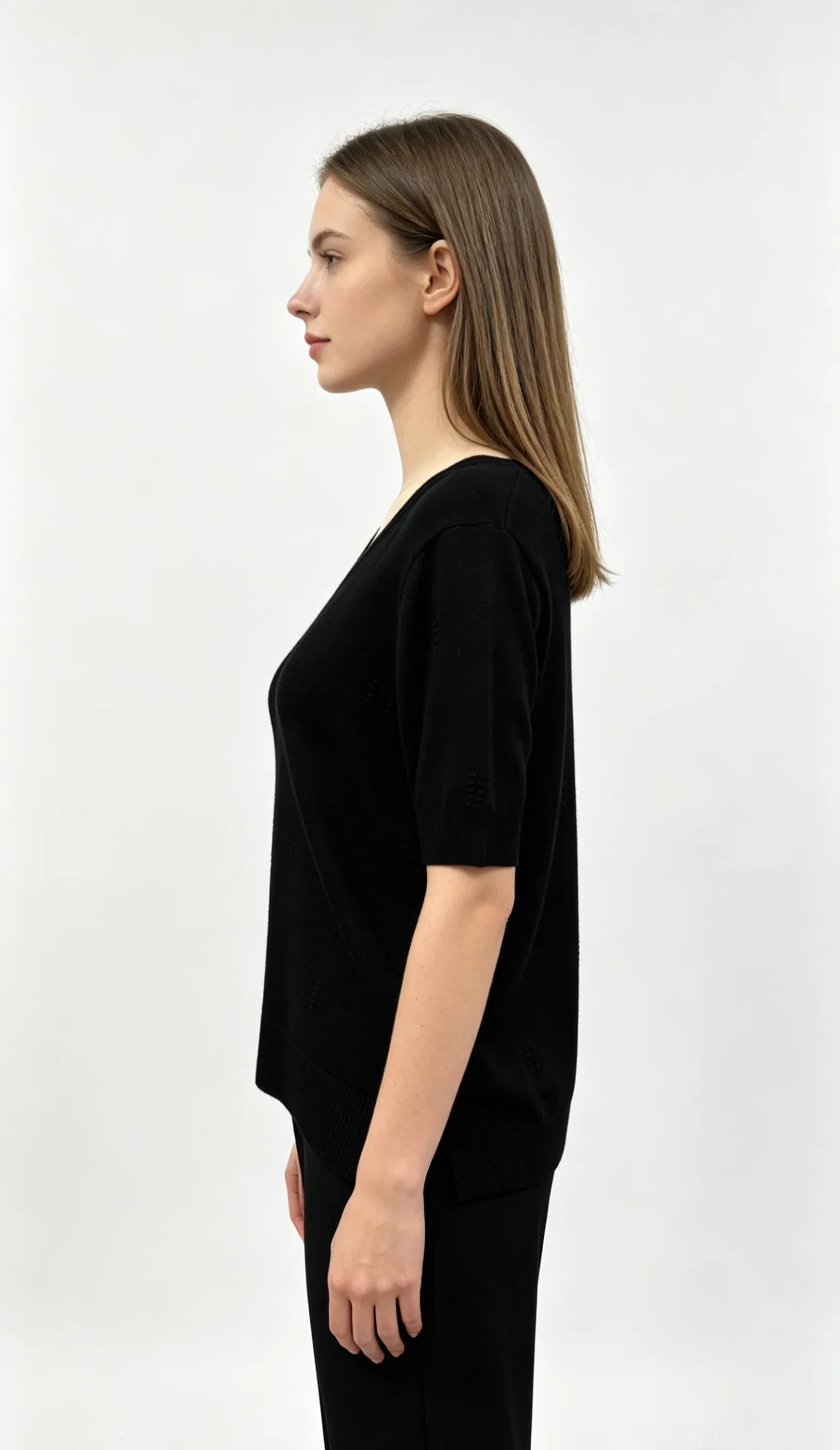 Minimal Textured V-Neck Knit Sweater 2 Minimal Textured V-Neck Knit Sweater - Image 2