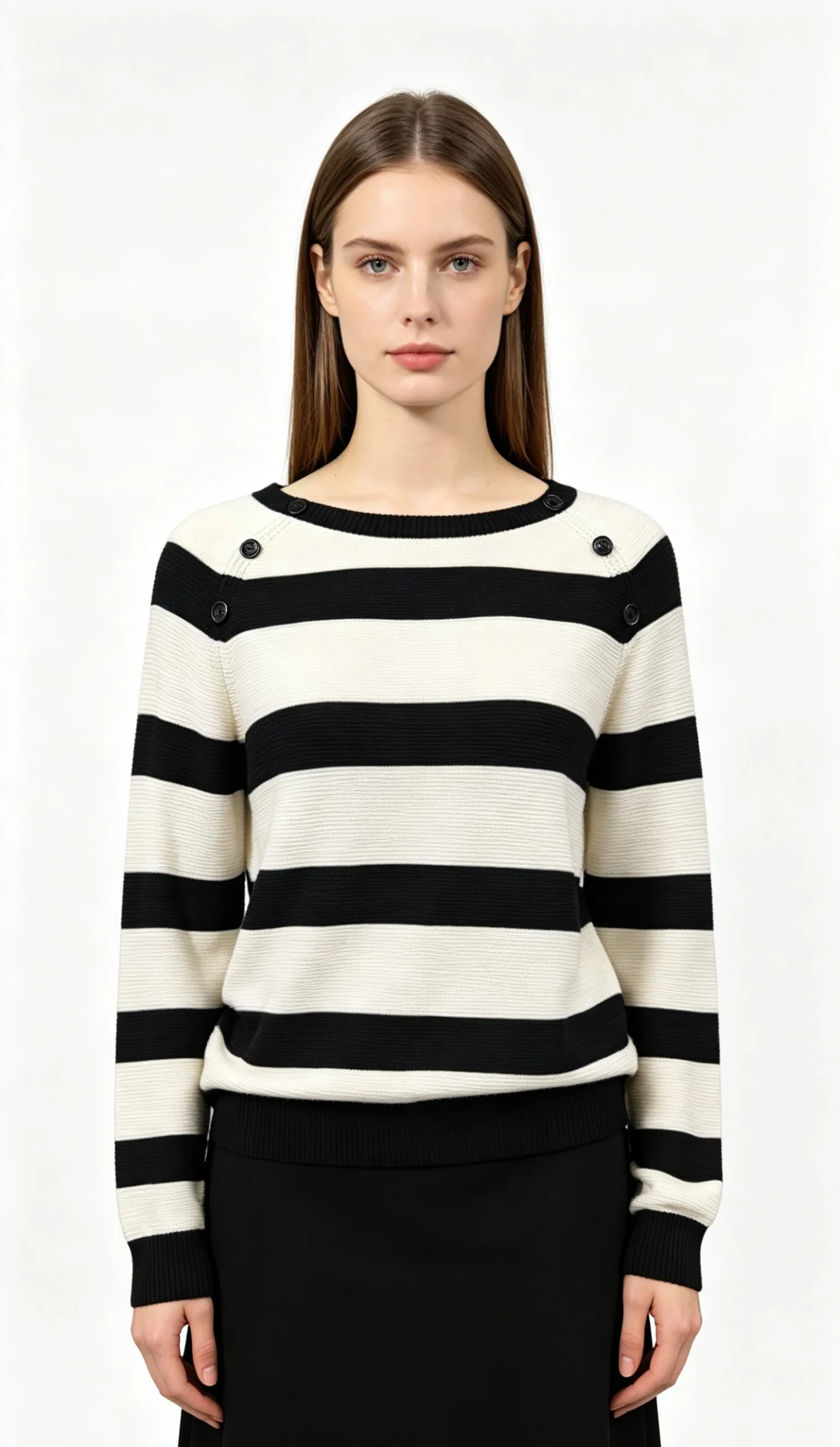 Black and White Striped Boat Neck Knit Sweater 1 Black and White Striped Boat Neck Knit Sweater