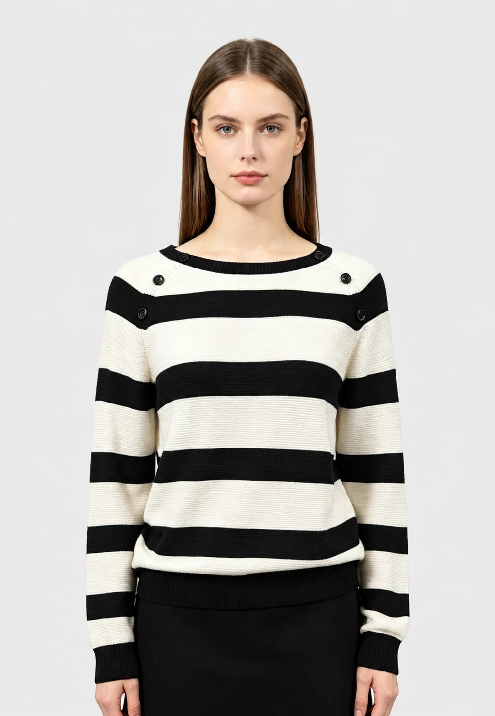 Black and White Striped Boat Neck Knit Sweater