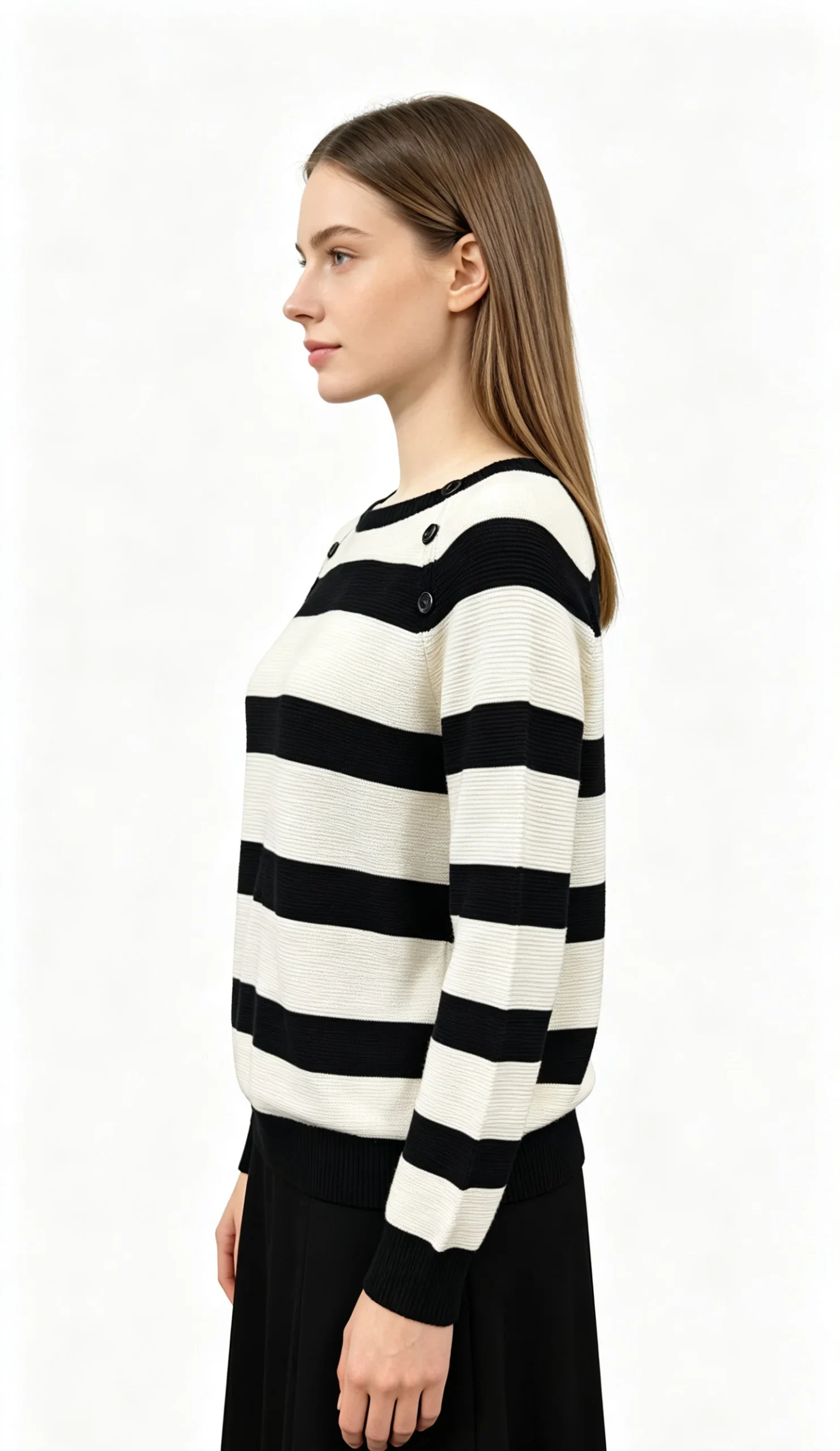 Black and White Striped Boat Neck Knit Sweater 2 Black and White Striped Boat Neck Knit Sweater - Image 2