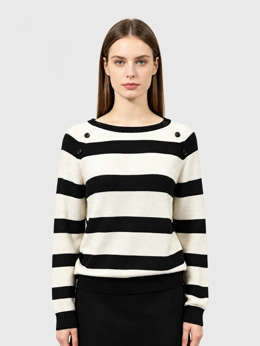 Black and White Striped Boat Neck Knit Sweater 1 Black and White Striped Boat Neck Knit Sweater
