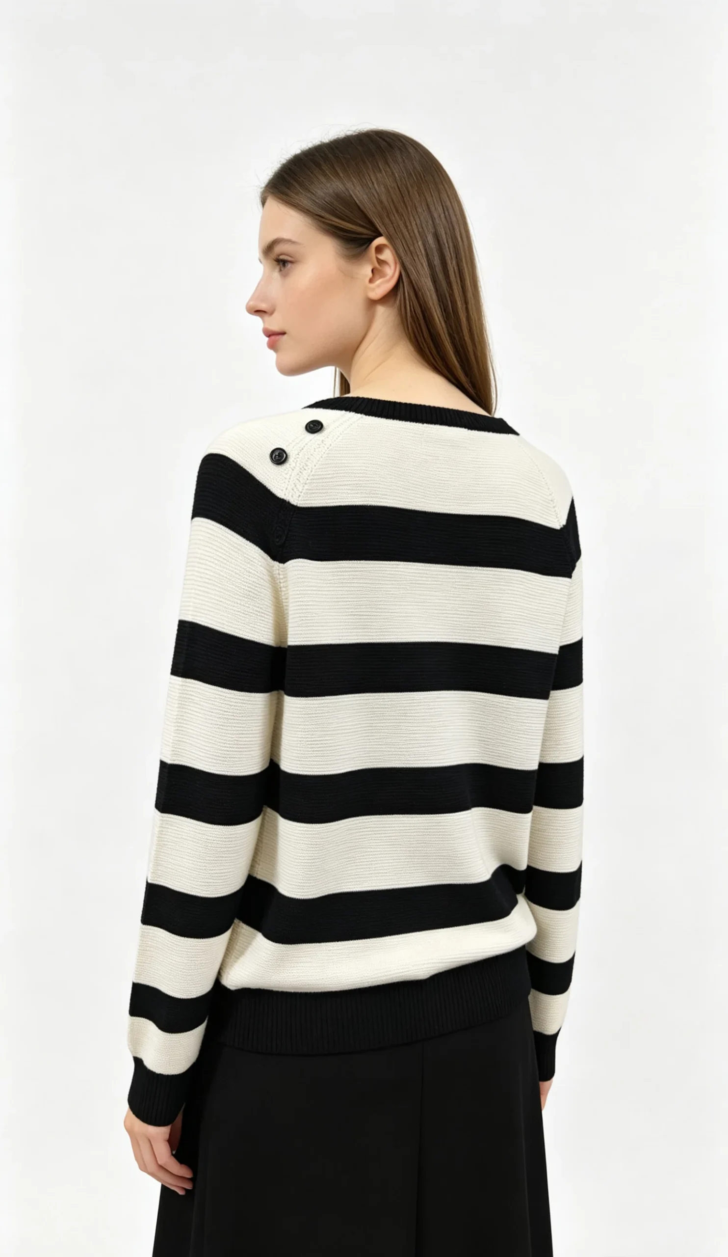 Black and White Striped Boat Neck Knit Sweater 3 Black and White Striped Boat Neck Knit Sweater - Image 3