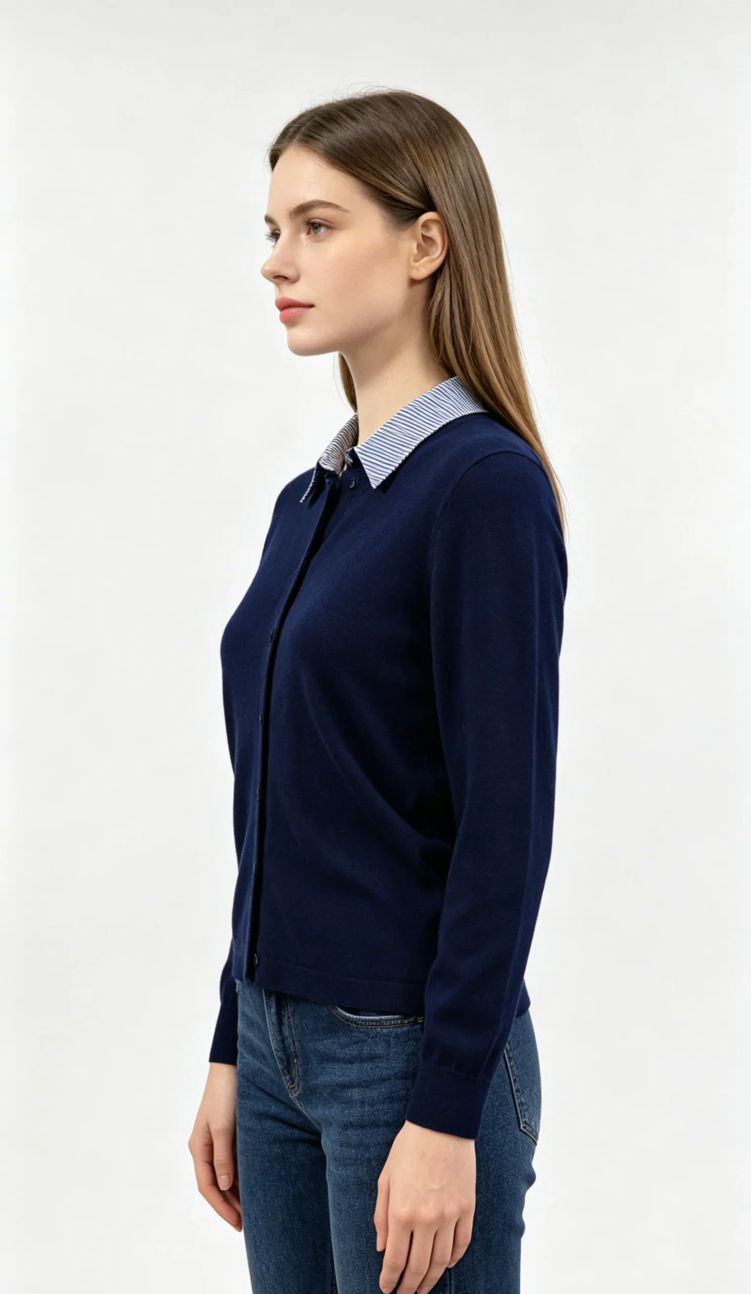 Navy Blue Knit Shirt with Striped Collar and Cuffs 2 Navy Blue Knit Shirt with Striped Collar and Cuffs - Image 2
