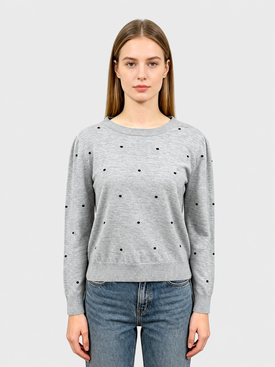 Grey Polka Dot Crew Neck Knit Sweater 1 Grey Polka Dot Crew Neck Knit Sweater