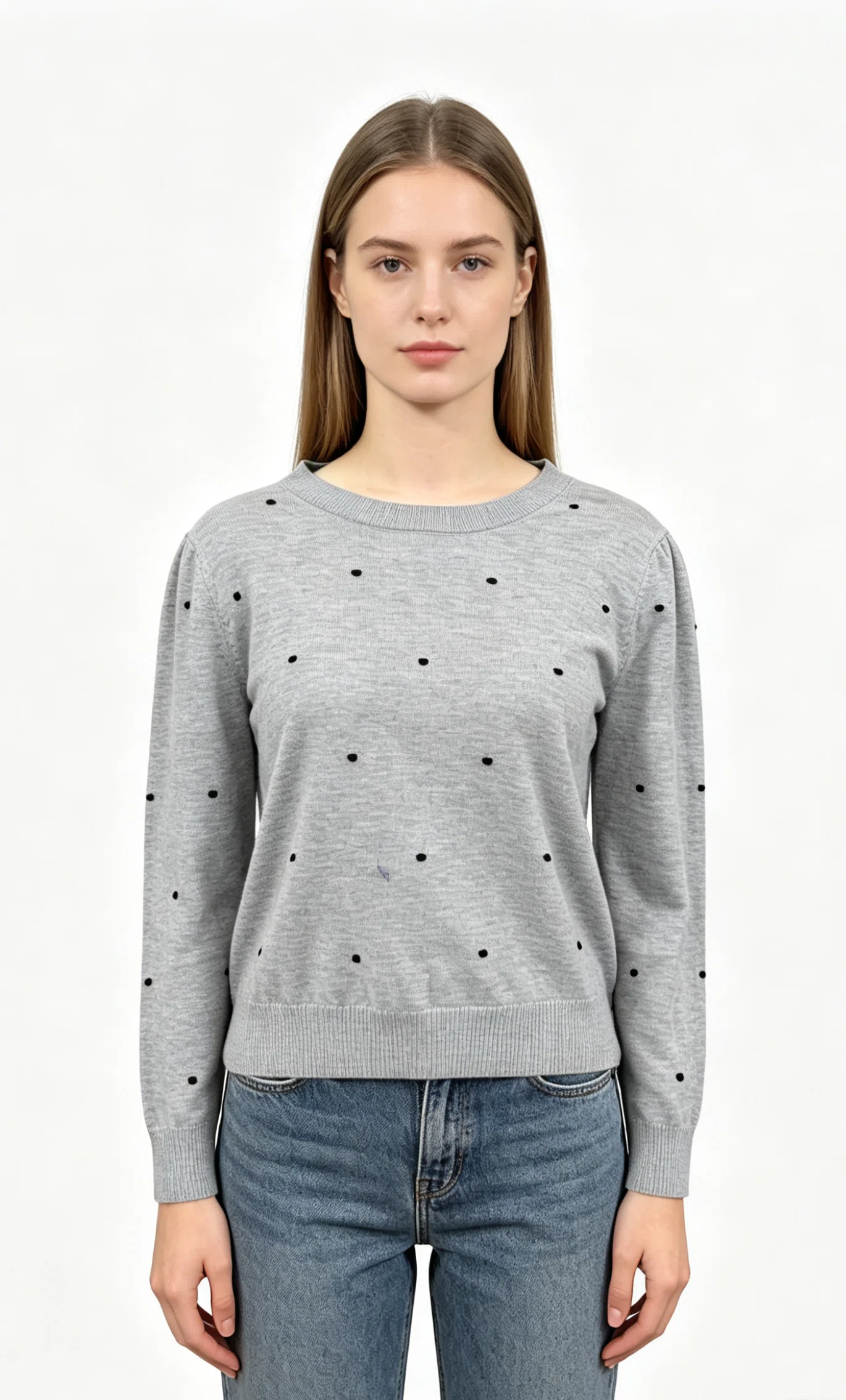 Grey Polka Dot Crew Neck Knit Sweater 1 Grey Polka Dot Crew Neck Knit Sweater