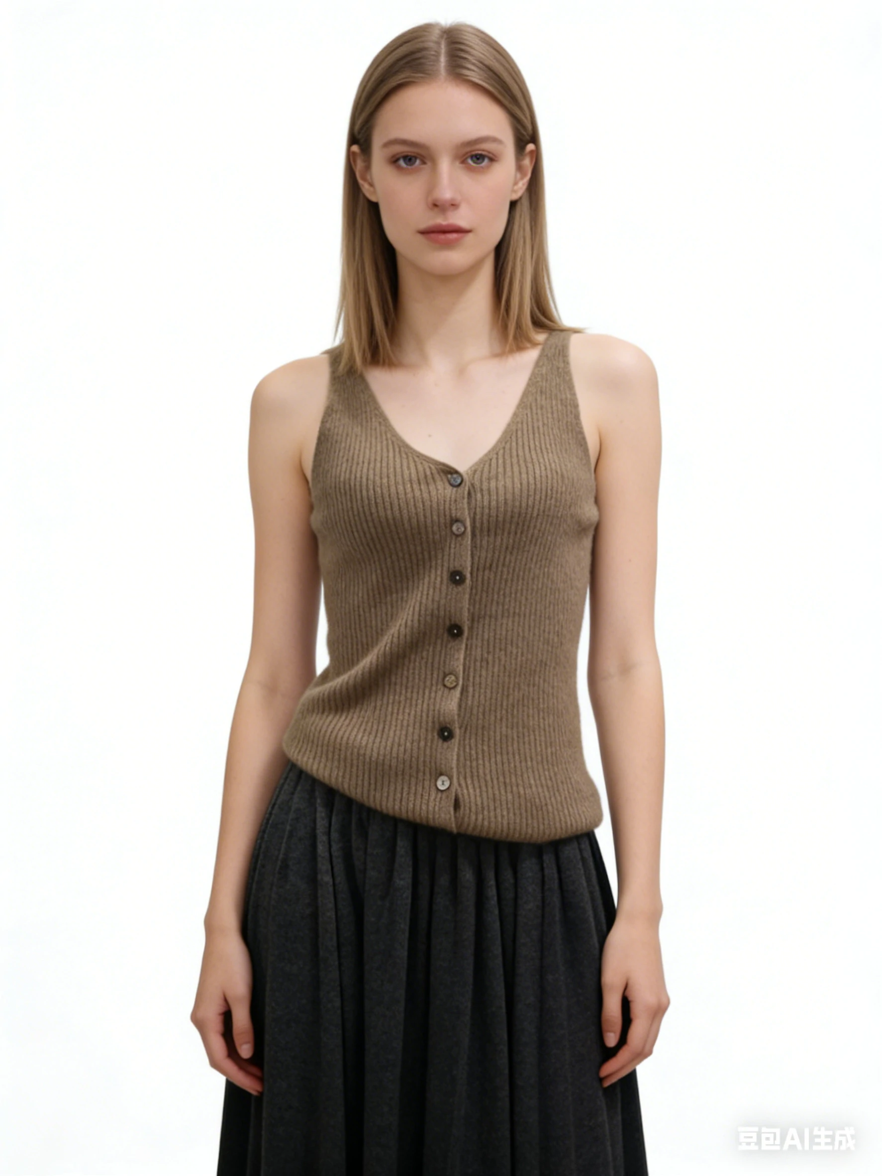 100% Cashmere Ribbed Button-front Tank 1 100% Cashmere Ribbed Button-front Tank