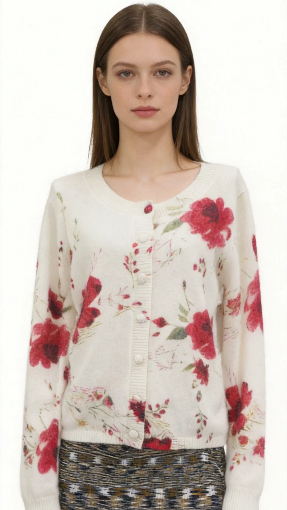 50% Angora Nylon Floral Print Cardigan