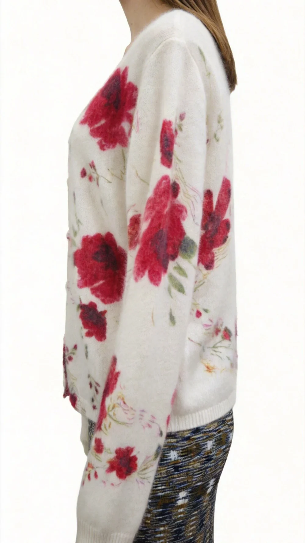 50% Angora Nylon Floral Print Cardigan