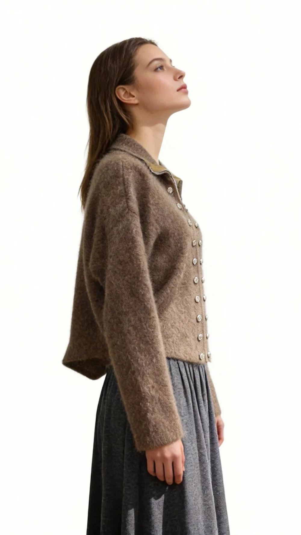 Mohair Cashmere Blend Double-breasted Zip-up Knit Jacket