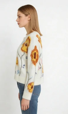Luxury Alpaca Wool Floral Fuzzy Cardigan