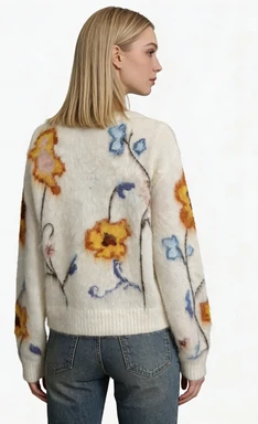 Luxury Alpaca Wool Floral Fuzzy Cardigan 3 Luxury Alpaca Wool Floral Fuzzy Cardigan - Image 3