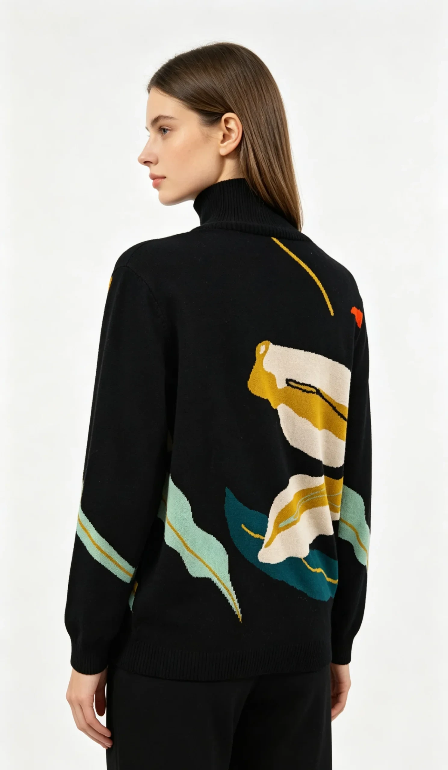 Black Turtleneck Floral Knit Sweater 3 Black Turtleneck Floral Knit Sweater - Image 3