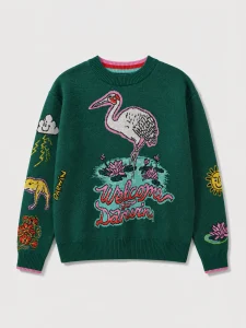 How Jacquard Knitwear Adds Value to Fashion Collections 3 Crane Cartoon Landscape Jacquard Knit Pullover