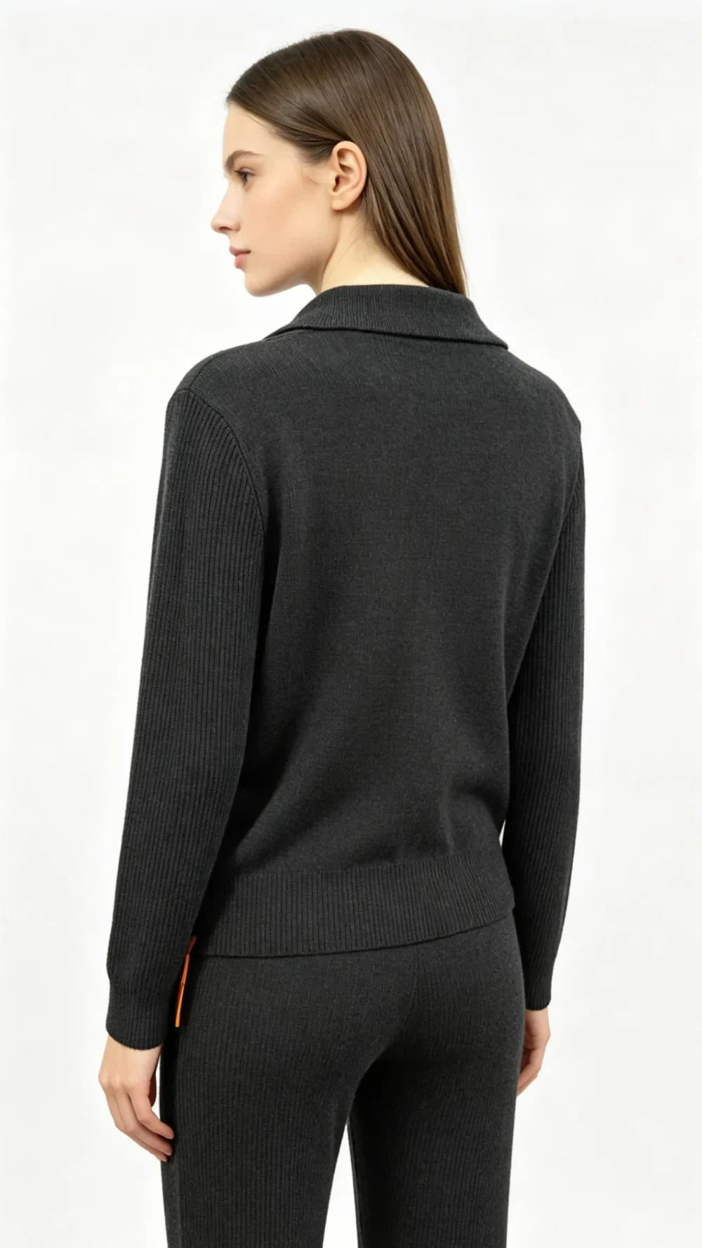 Dark Grey Knit Top with Asymmetric Red Buttons (1)