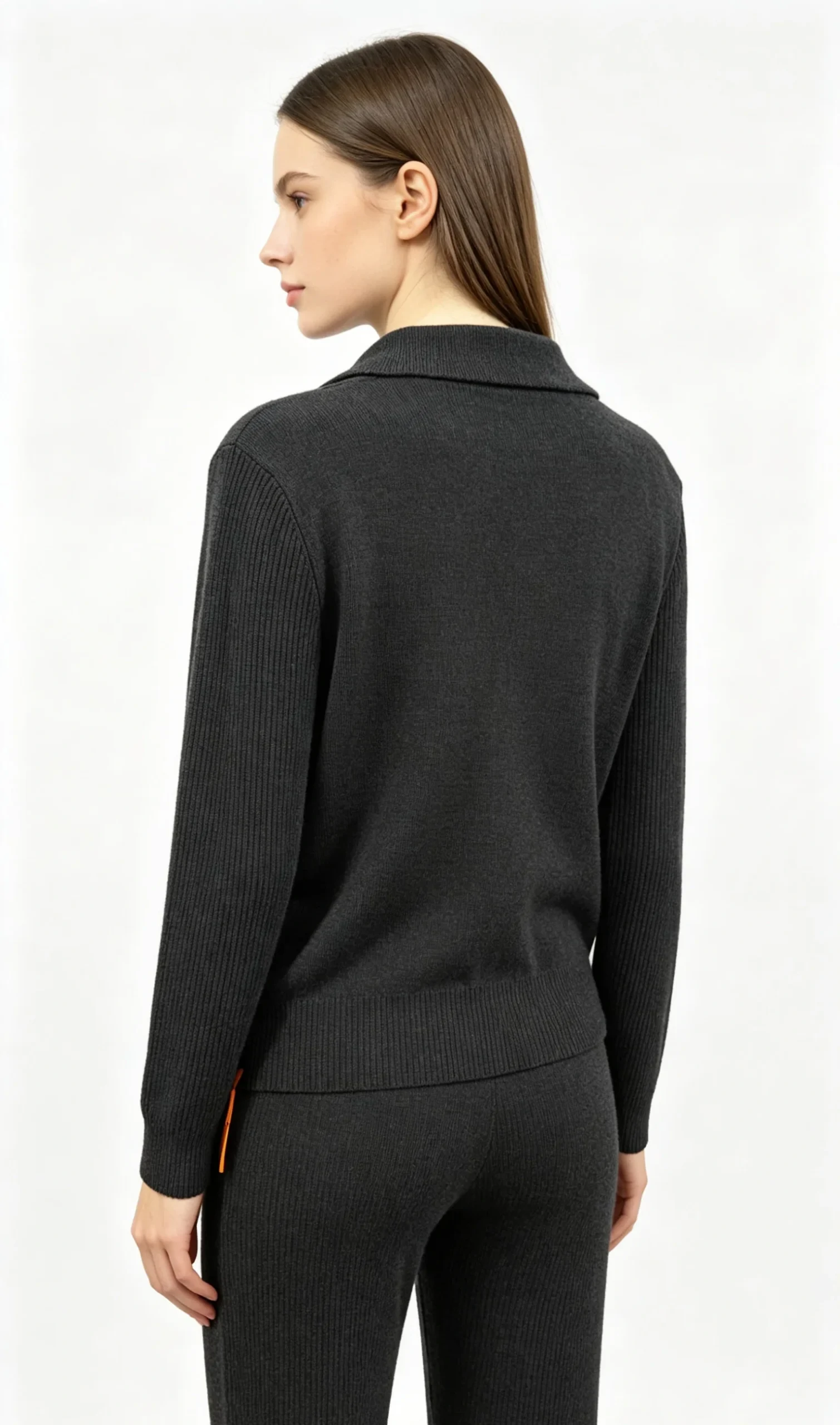 Dark Grey Knit Top with Asymmetric Red Buttons 2 Dark Grey Knit Top with Asymmetric Red Buttons - Image 2