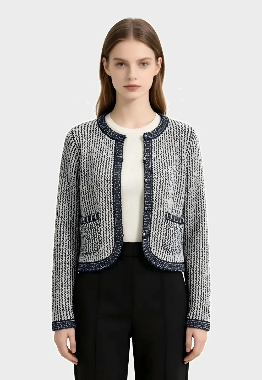 Vintage Contrast Knit Cropped Cardigan