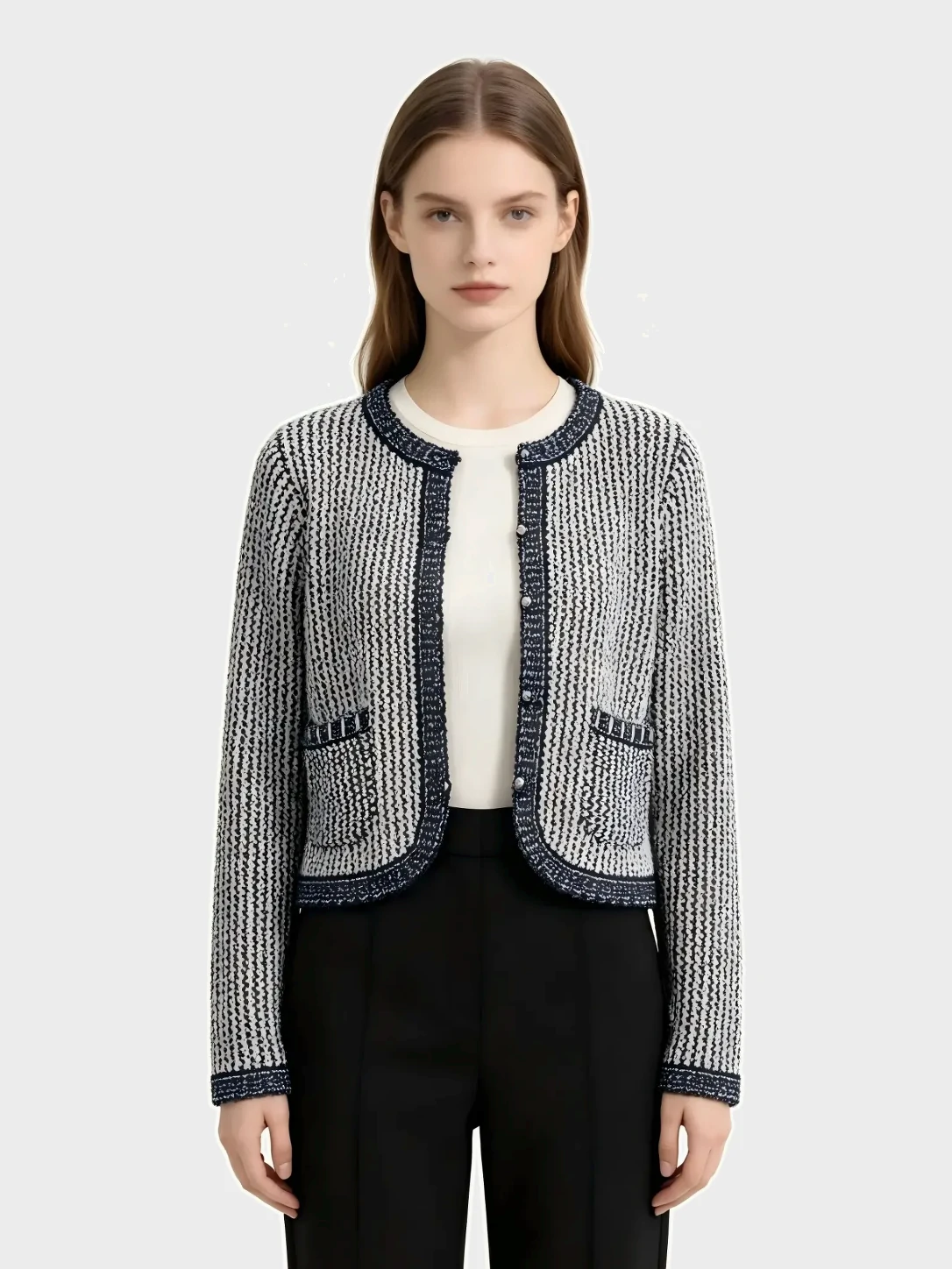 Vintage Contrast Knit Cropped Cardigan 1 Vintage Contrast Knit Cropped Cardigan