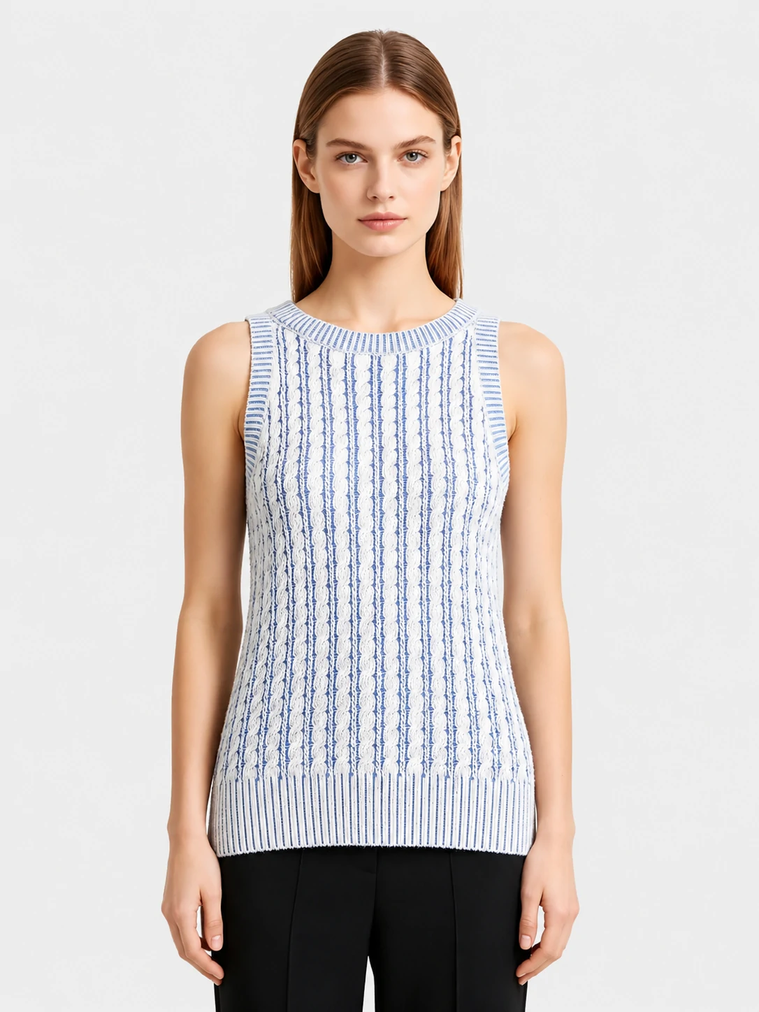 Blue and Ivory Cable Knit Sleeveless Vest 1 Blue and Ivory Cable Knit Sleeveless Vest