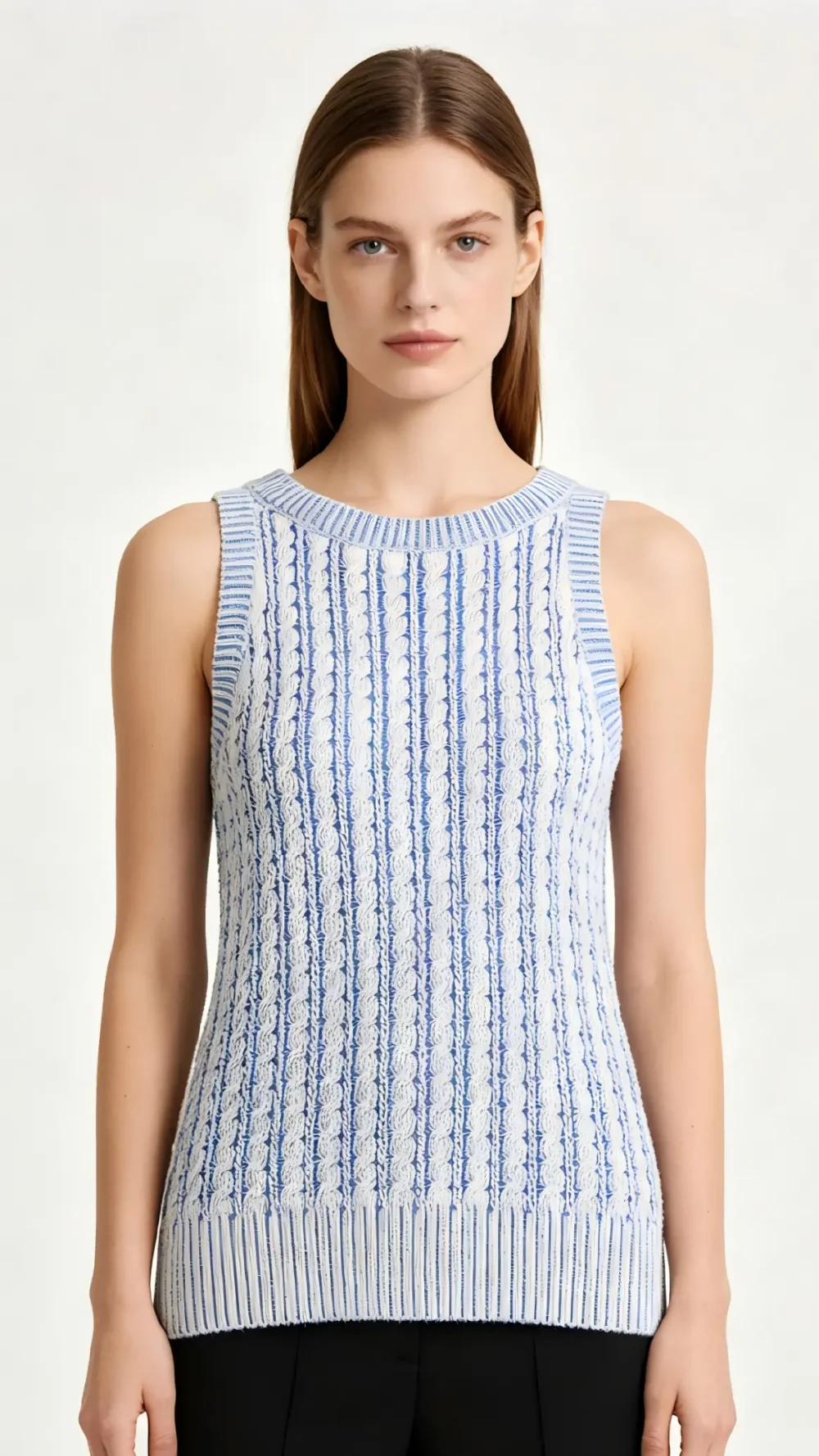 Blue and Ivory Cable Knit Sleeveless Vest