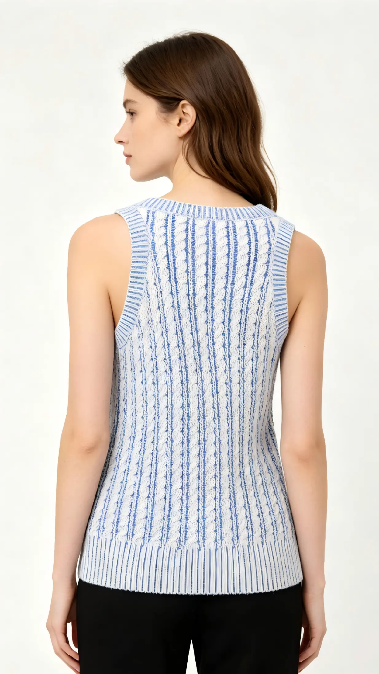 Blue and Ivory Cable Knit Sleeveless Vest 3 Blue and Ivory Cable Knit Sleeveless Vest - Image 3
