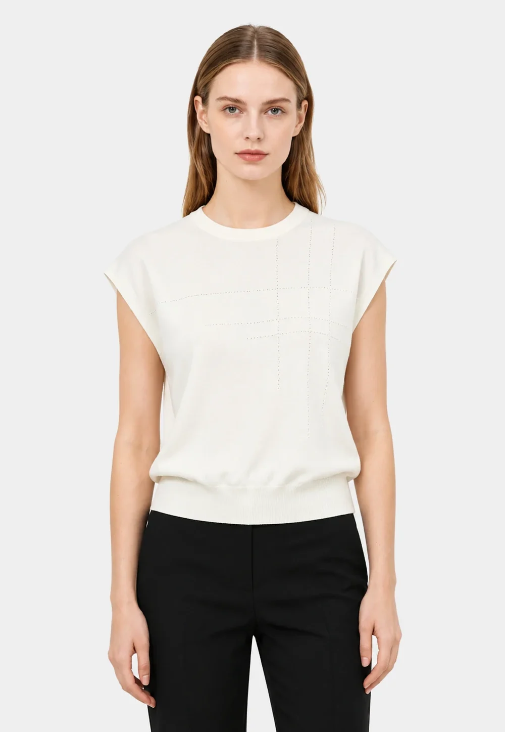 Minimal Ivory Short-Sleeve Knit Top