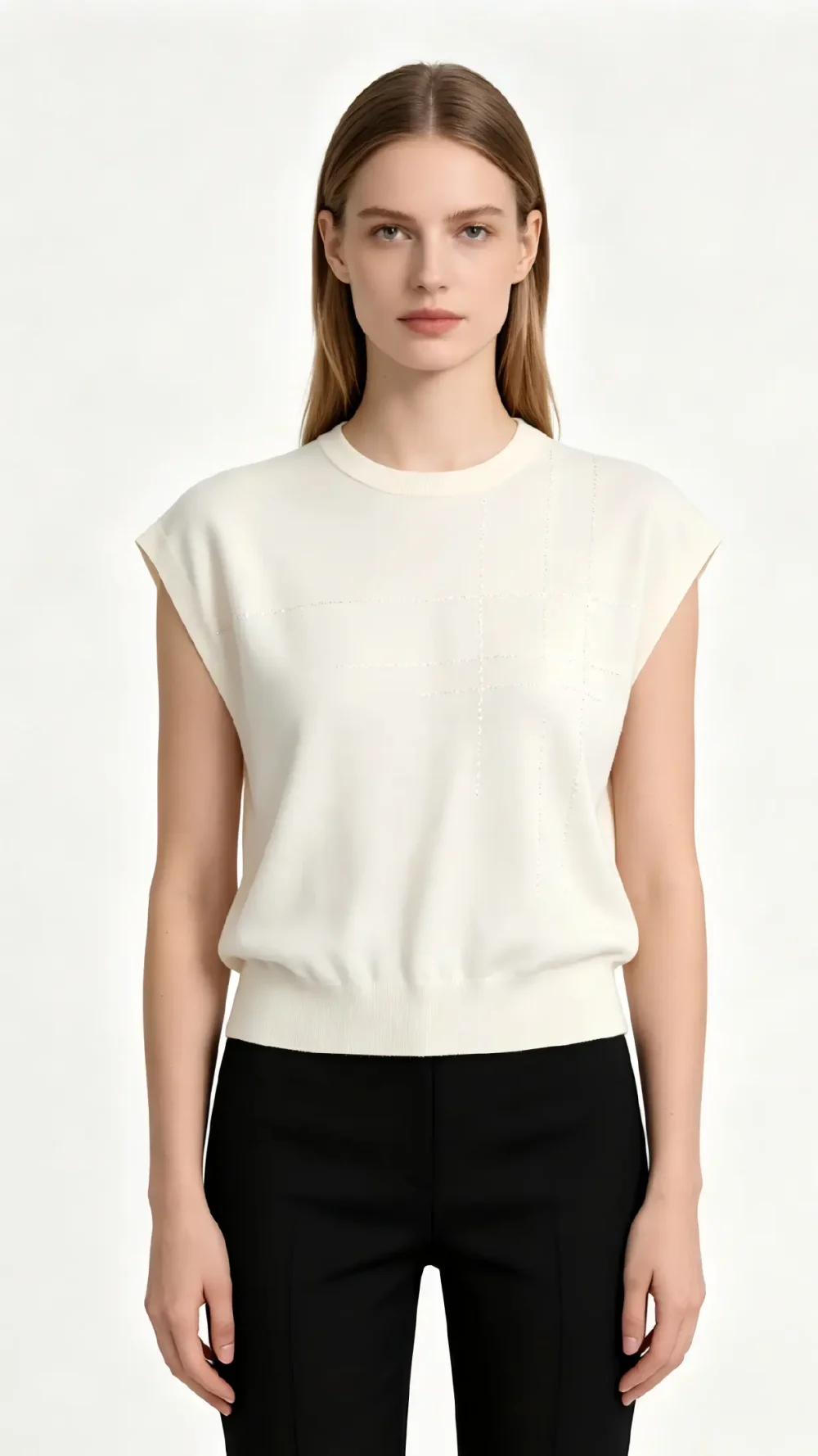 Minimal Ivory Short-Sleeve Knit Top