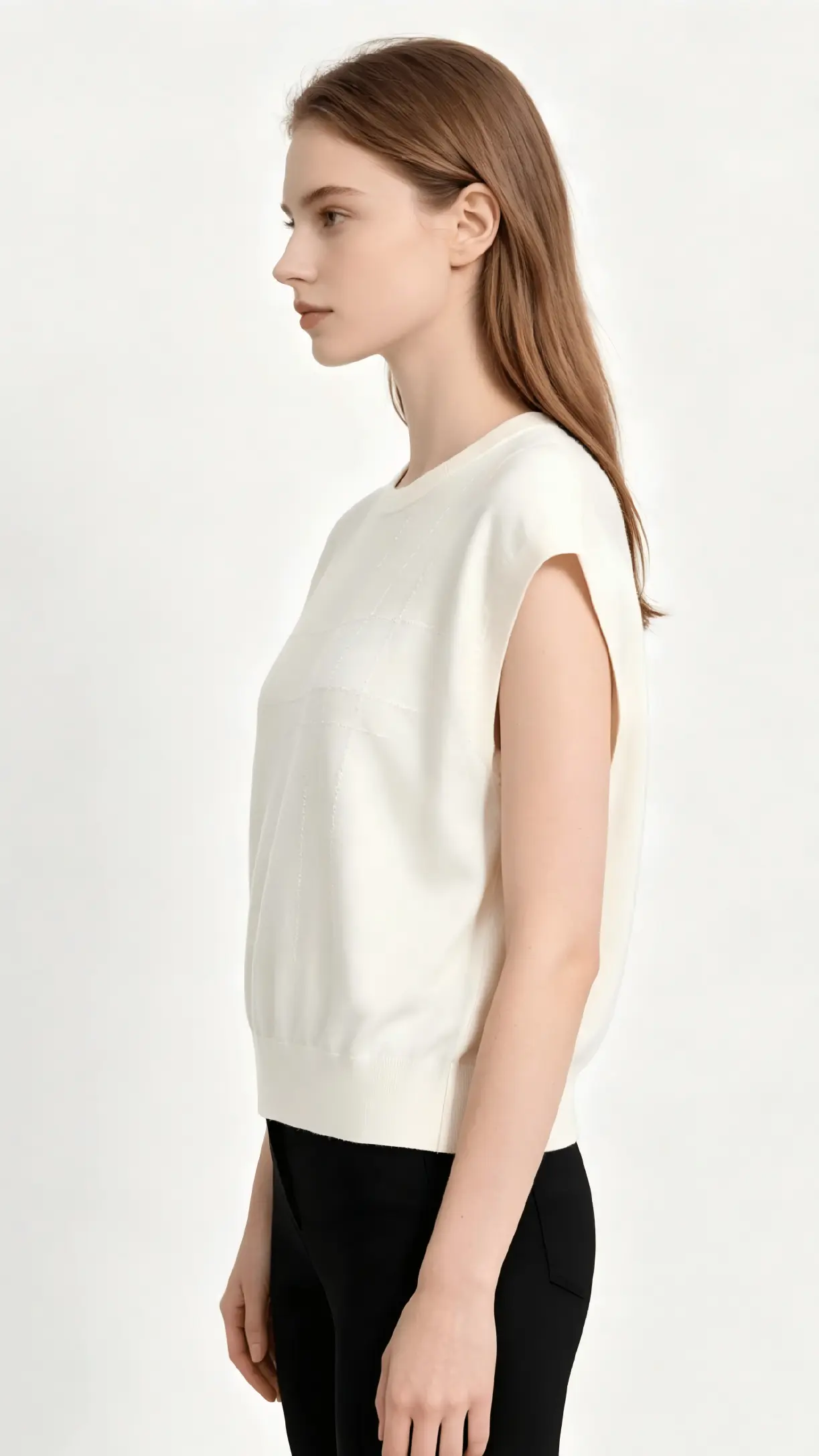 Minimal Ivory Short-Sleeve Knit Top 2 Minimal Ivory Short-Sleeve Knit Top - Image 2
