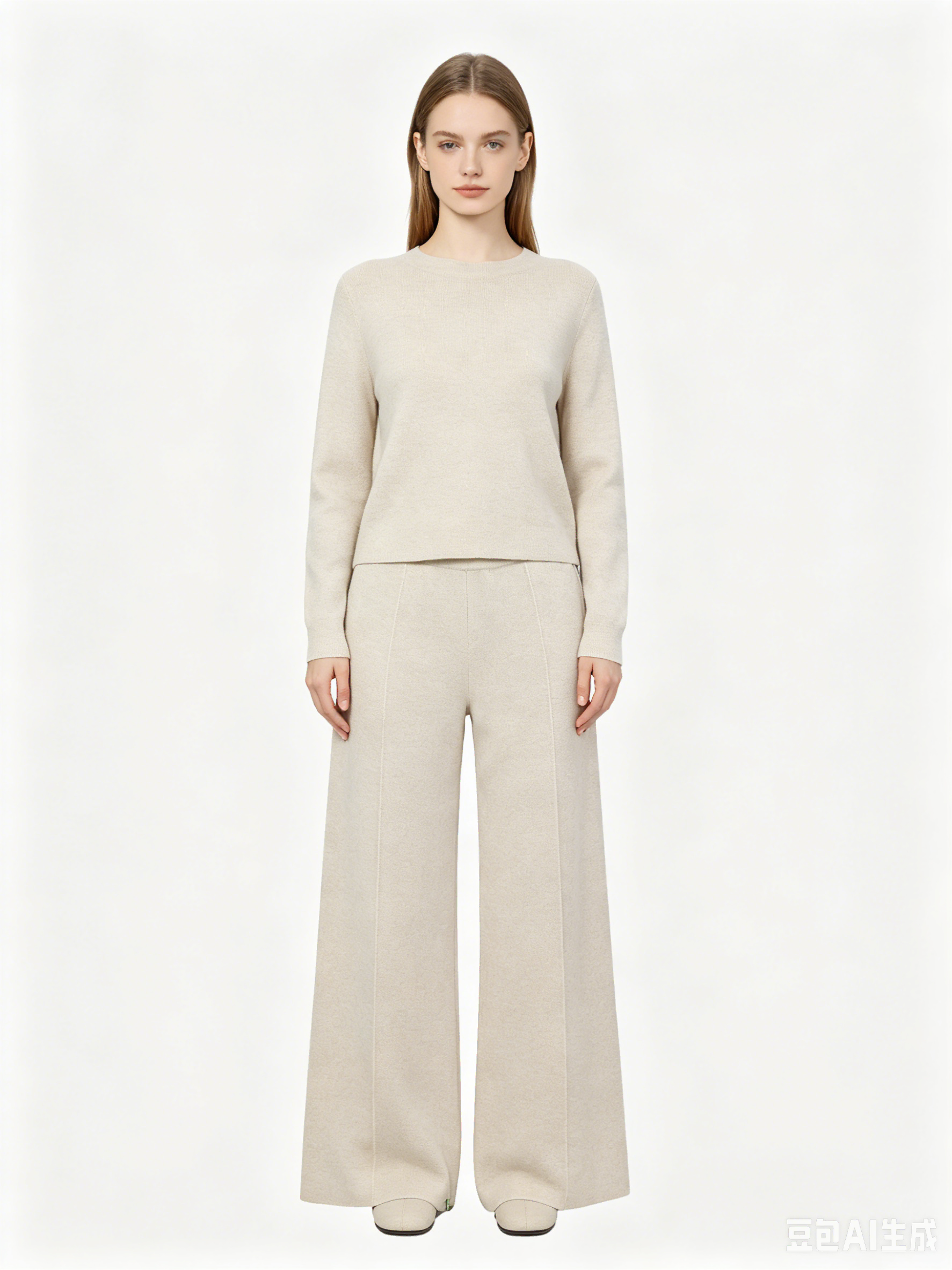 Beige Knit Wide-Leg Pants 1 Beige Knit Wide-Leg Pants