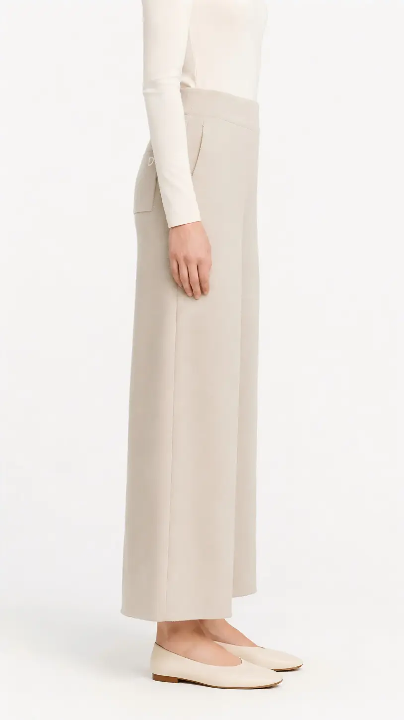 Beige Knit Wide-Leg Pants 2 Beige Knit Wide-Leg Pants - Image 2