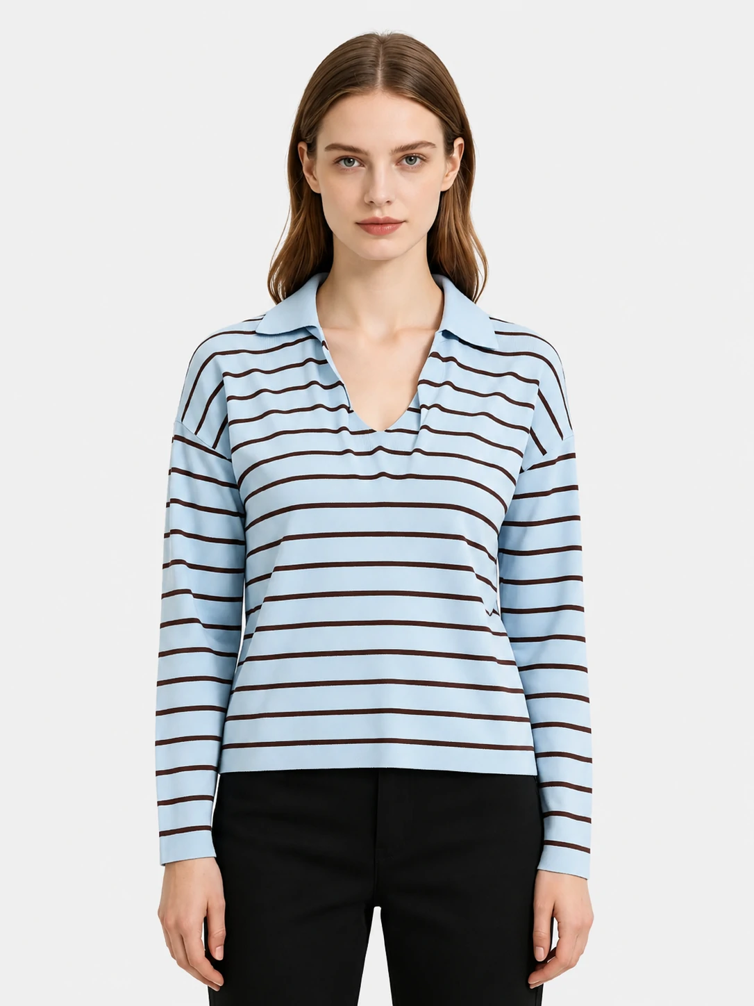 Light Blue Striped Polo Knit Sweater 1 Light Blue Striped Polo Knit Sweater