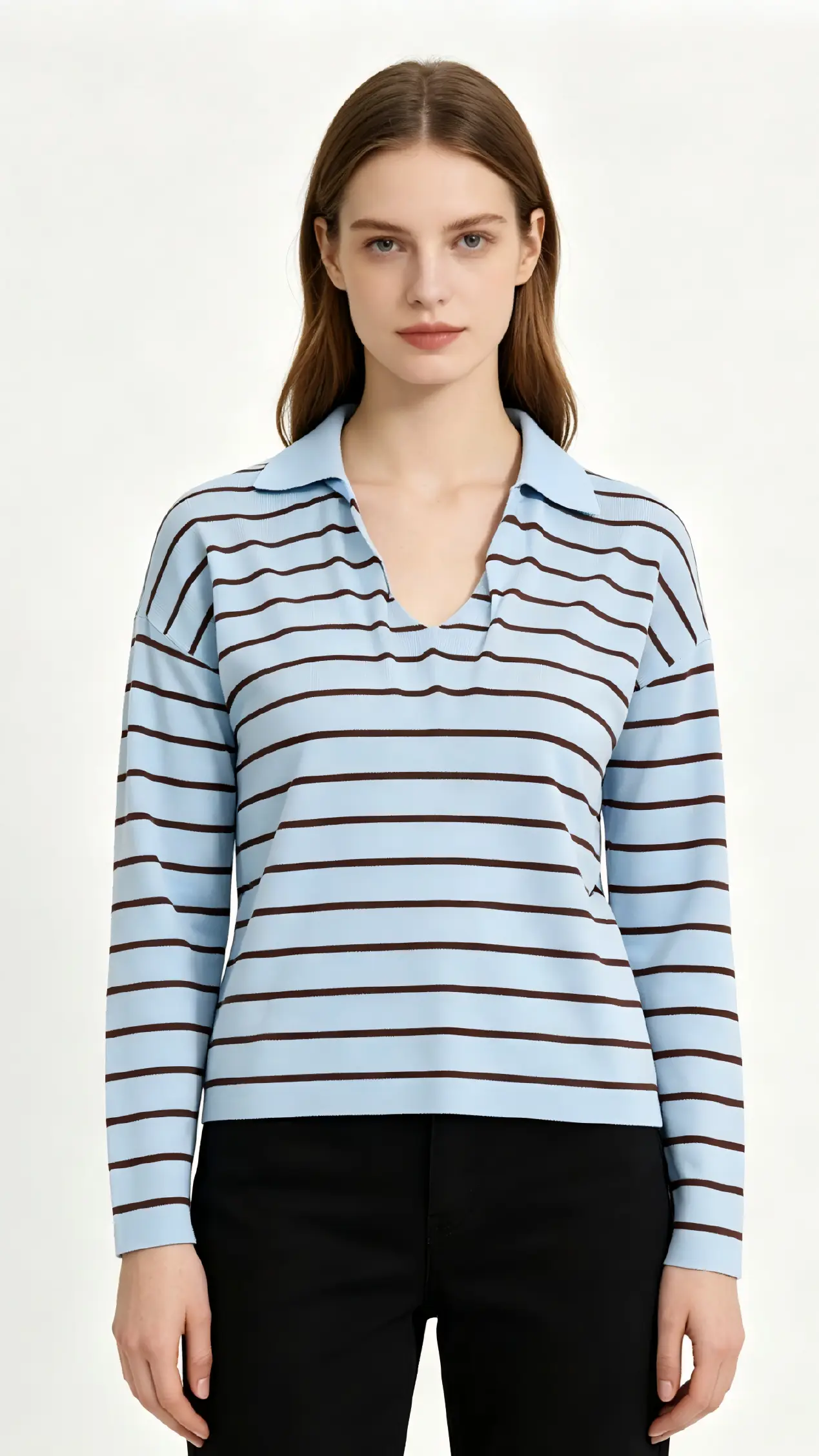 Light Blue Striped Polo Knit Sweater 1 Light Blue Striped Polo Knit Sweater