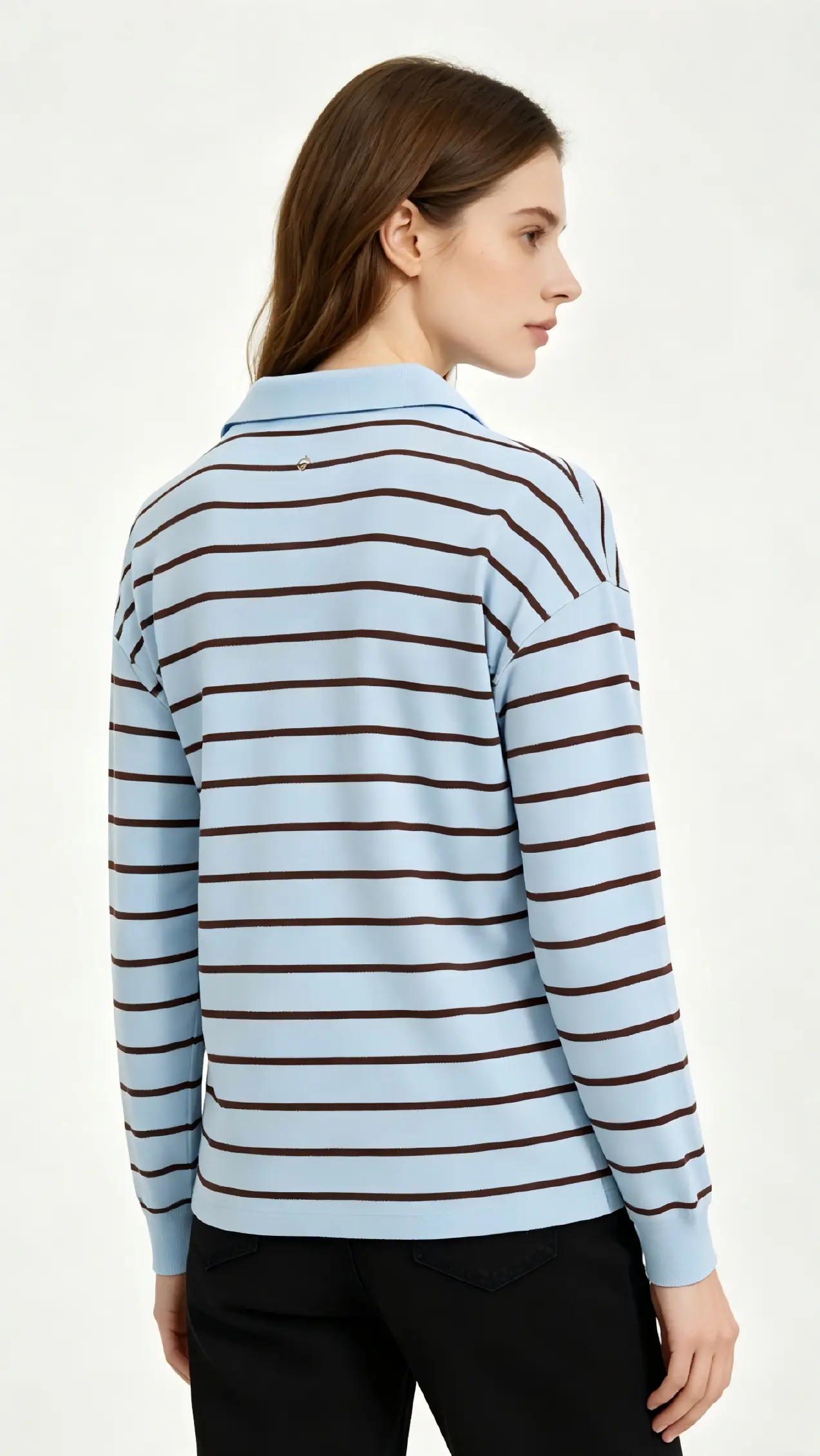 Light Blue Striped Polo Knit Sweater 3 Light Blue Striped Polo Knit Sweater - Image 3