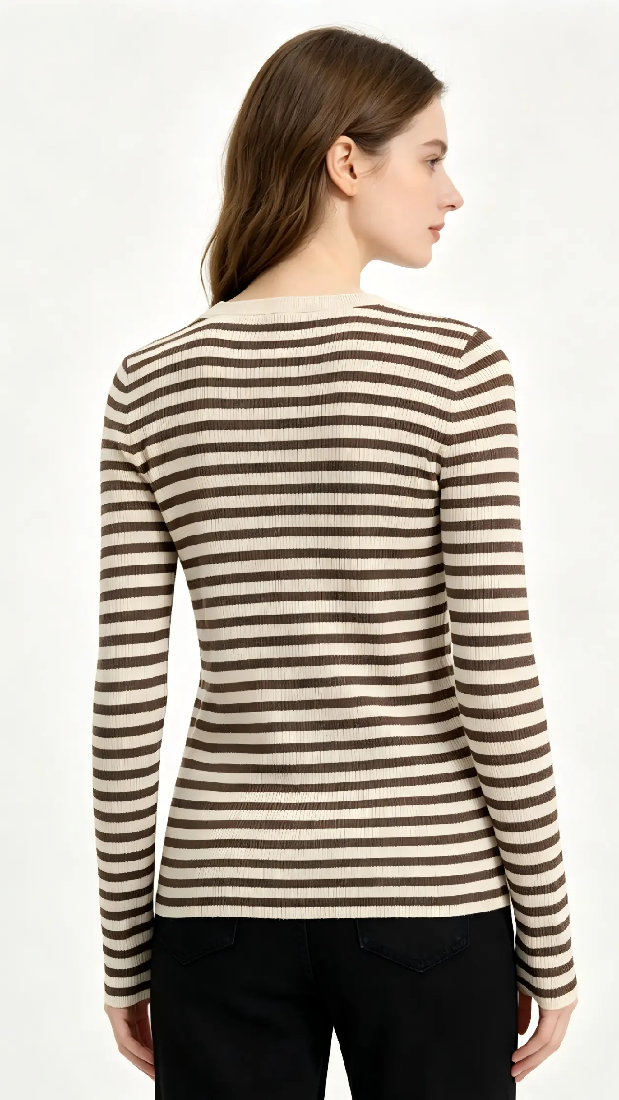 Brown Striped Button Henley Knit Top 3 Brown Striped Button Henley Knit Top - Image 3